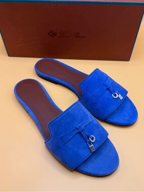 NWT Loro Piana Cobalt Blue Suede Slide Mules size 38